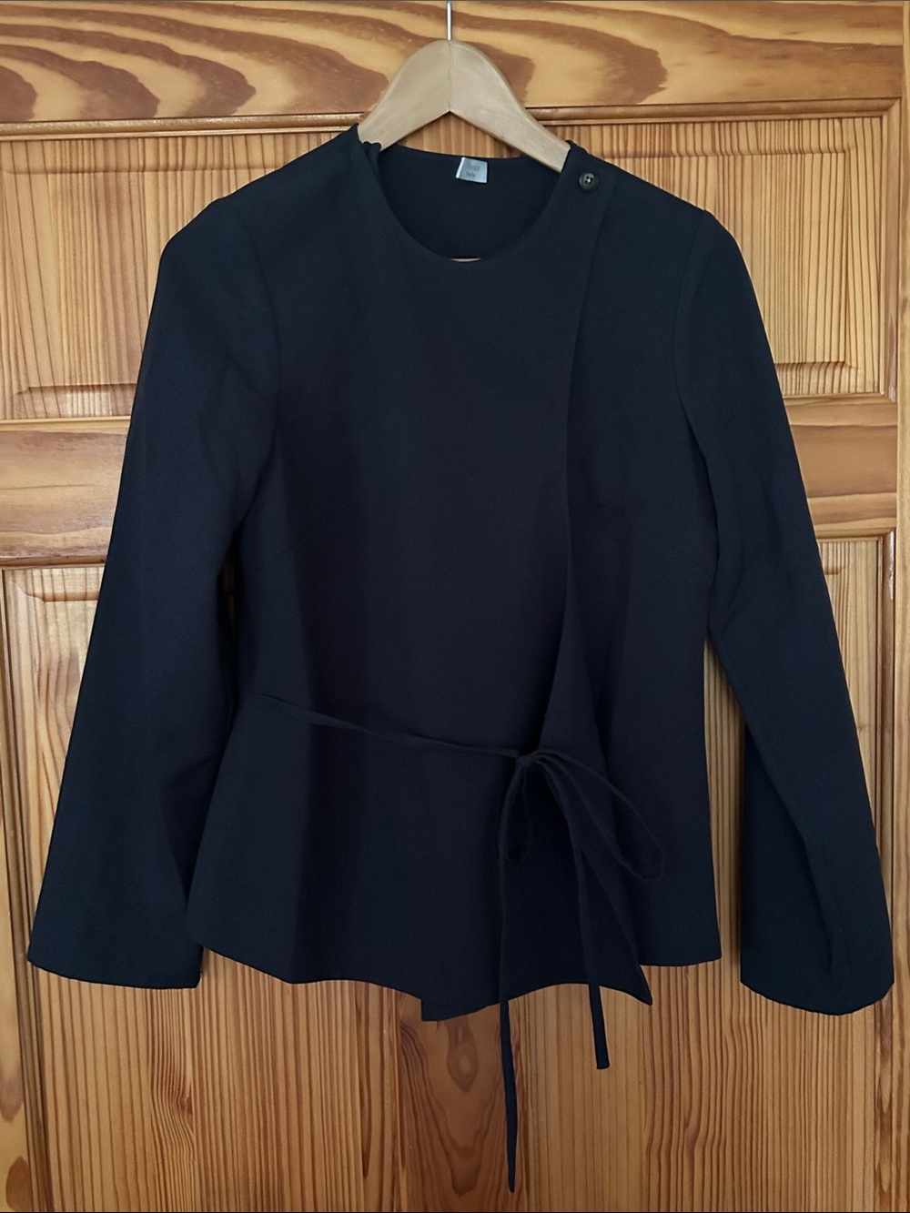 Deveaux navy assymetric tie-waist blouse
